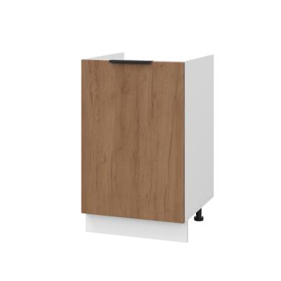 Шкаф нижний под мойку ШНМ 500 Корпус: ЛДСП белый 16мм; фасад: фрезеровка Оливия, ЛДСП дуб крафт табачный 16 мм