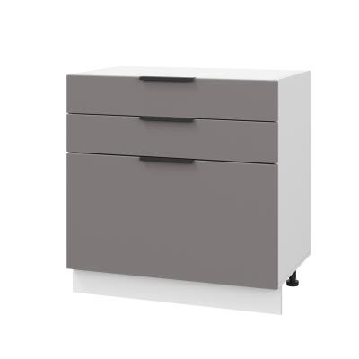 Шкаф нижний с ящиками ШН3Я 800 Корпус: ЛДСП белый 16мм; фасад: фрезеровка Оливия, МДФ моно брауни 16 мм