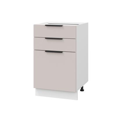 Шкаф нижний с ящиками ШН3Я 500 Корпус: ЛДСП белый 16мм; фасад: фрезеровка Оливия, МДФ сиена тауп 16 мм