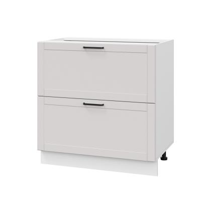 Шкаф нижний с ящиками ШНГ2Я 800 Корпус: ЛДСП белый 16мм; фасад: фрезеровка Диада, МДФ лофт крем 16 мм