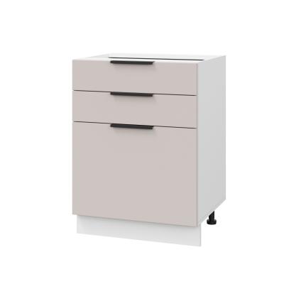 Шкаф нижний с ящиками ШН3Я 600 Корпус: ЛДСП белый 16мм; фасад: фрезеровка Оливия, МДФ сиена тауп 16 мм