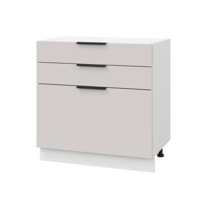 Шкаф нижний с ящиками ШН3Я 800 Корпус: ЛДСП белый 16мм; фасад: фрезеровка Оливия, МДФ моно керамика 16 мм