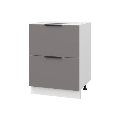 Шкаф нижний с ящиками ШНГ2Я 600 Корпус: ЛДСП белый 16мм; фасад: фрезеровка Оливия, МДФ моно брауни 16 мм