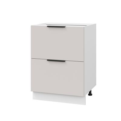 Шкаф нижний с ящиками ШНГ2Я 600 Корпус: ЛДСП белый 16мм; фасад: фрезеровка Оливия, МДФ моно керамика 16 мм