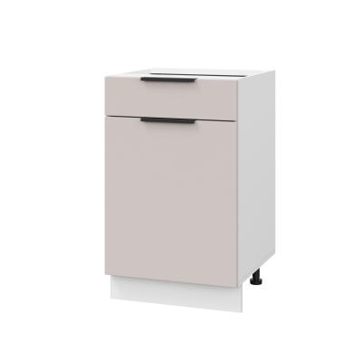 Шкаф нижний с ящиком ШН1Я 500 Корпус: ЛДСП белый 16мм; фасад: фрезеровка Оливия, МДФ сиена тауп 16 мм