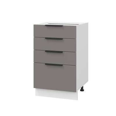 Шкаф нижний с ящиками ШНЯ 500 Корпус: ЛДСП белый 16мм; фасад: фрезеровка Оливия, МДФ моно брауни 16 мм