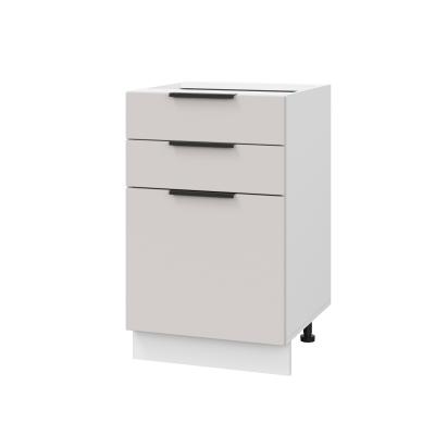 Шкаф нижний с ящиками ШН3Я 500 Корпус: ЛДСП белый 16мм; фасад: фрезеровка Оливия, МДФ моно керамика 16 мм