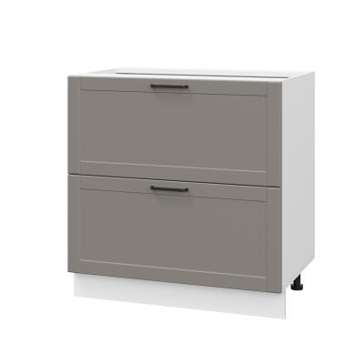 Шкаф нижний с ящиками ШНГ2Я 800 Корпус: ЛДСП белый 16мм; фасад: фрезеровка Диада, МДФ лофт кварц 16 мм