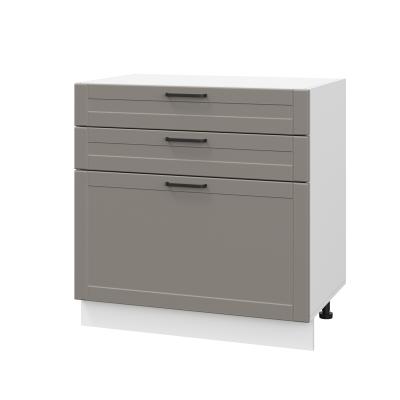 Шкаф нижний с ящиками ШН3Я 800 Корпус: ЛДСП белый 16мм; фасад: фрезеровка Диада, МДФ лофт кварц 16 мм