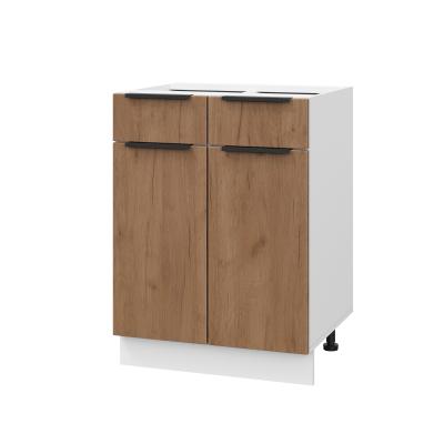 Шкаф нижний с ящиками ШН2Я 600 Корпус: ЛДСП белый 16мм; фасад: фрезеровка Оливия, ЛДСП дуб крафт табачный 16 мм