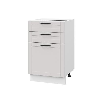 Шкаф нижний с ящиками ШН3Я 500 Корпус: ЛДСП белый 16мм; фасад: фрезеровка Диада, МДФ лофт крем 16 мм