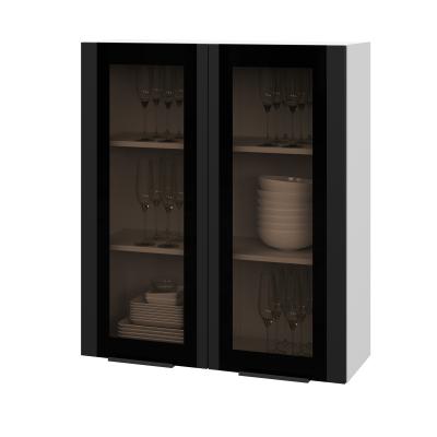 Шкаф верхний со стеклом (премьер) ШВС 800Н Корпус: ЛДСП белый 16мм; фасад: фрезеровка Оливия, МДФ Оливия_софт черный 16 мм