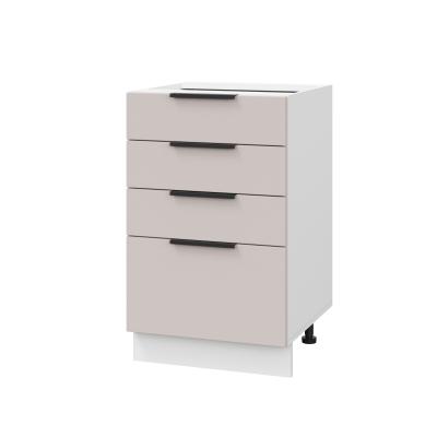 Шкаф нижний с ящиками ШНЯ 500 Корпус: ЛДСП белый 16мм; фасад: фрезеровка Оливия, МДФ сиена тауп 16 мм