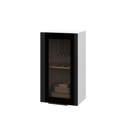 Шкаф верхний со стеклом ШВС 400 Корпус: ЛДСП белый 16мм; фасад: фрезеровка Оливия, МДФ Оливия_софт черный 16 мм