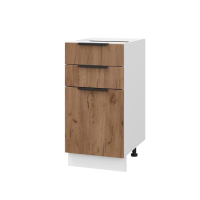 Шкаф нижний с ящиками ШН3Я 400 Корпус: ЛДСП белый 16мм; фасад: фрезеровка Оливия, ЛДСП дуб крафт табачный 16 мм