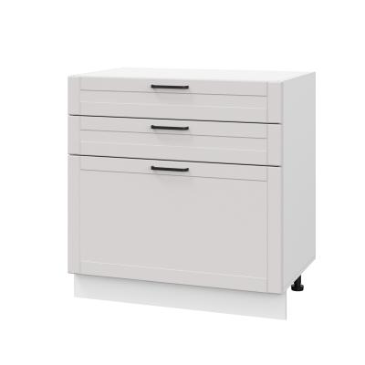 Шкаф нижний с ящиками ШН3Я 800 Корпус: ЛДСП белый 16мм; фасад: фрезеровка Диада, МДФ лофт крем 16 мм