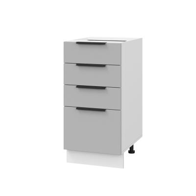 Шкаф нижний с ящиками ШНЯ 400 Корпус: ЛДСП белый 16мм; фасад: фрезеровка Оливия, ЛДСП серый софт 16 мм