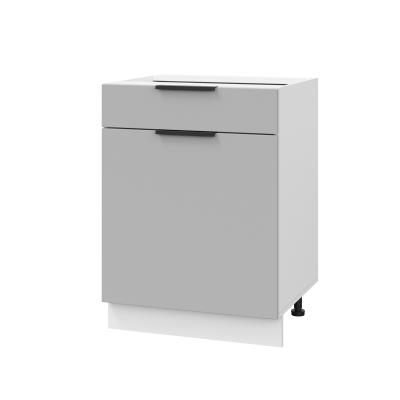 Шкаф нижний с ящиком ШН1Я 600 Корпус: ЛДСП белый 16мм; фасад: фрезеровка Оливия, ЛДСП серый софт 16 мм