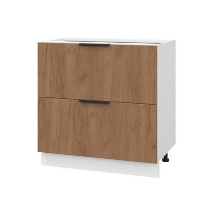 Шкаф нижний с ящиками ШНГ2Я 800 Корпус: ЛДСП белый 16мм; фасад: фрезеровка Оливия, ЛДСП дуб крафт табачный 16 мм