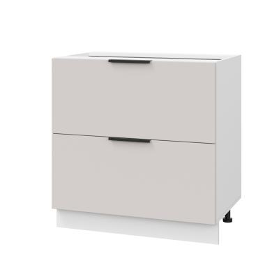 Шкаф нижний с ящиками ШНГ2Я 800 Корпус: ЛДСП белый 16мм; фасад: фрезеровка Оливия, МДФ моно керамика 16 мм