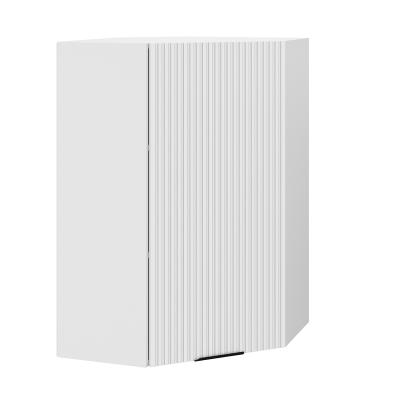 Шкаф верхний угловой (премьер)  ШВУ 600Н Корпус: ЛДСП белый 16мм; фасад: фрезеровка Норд Line, МДФ софт пломбир 16 мм