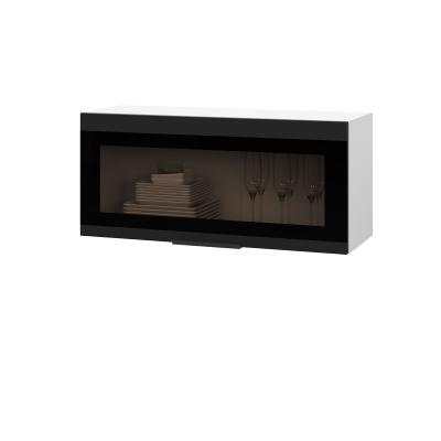 Шкаф верхний горизонтальный со стеклом ШВГС 800 Корпус: ЛДСП белый 16мм; фасад: фрезеровка Оливия, МДФ Оливия_софт черный 16 мм