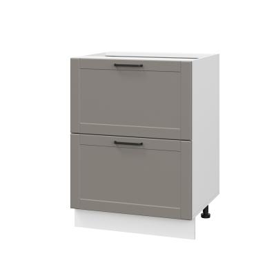 Шкаф нижний с ящиками ШНГ2Я 600 Корпус: ЛДСП белый 16мм; фасад: фрезеровка Диада, МДФ лофт кварц 16 мм