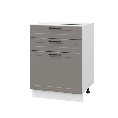 Шкаф нижний с ящиками ШН3Я 600 Корпус: ЛДСП белый 16мм; фасад: фрезеровка Диада, МДФ лофт кварц 16 мм