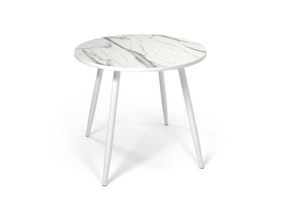 Стол Поло круглый, пластик Мрамор белый/кромка белая / Белый