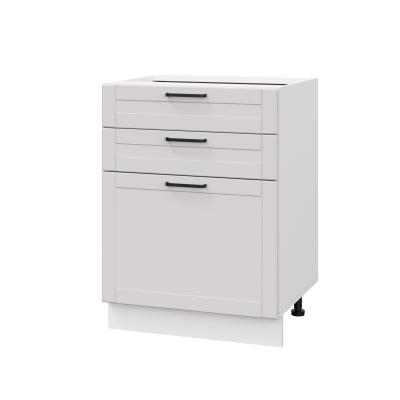 Шкаф нижний с ящиками ШН3Я 600 Корпус: ЛДСП белый 16мм; фасад: фрезеровка Диада, МДФ лофт крем 16 мм