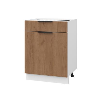 Шкаф нижний с ящиком ШН1Я 600 Корпус: ЛДСП белый 16мм; фасад: фрезеровка Оливия, ЛДСП дуб крафт табачный 16 мм