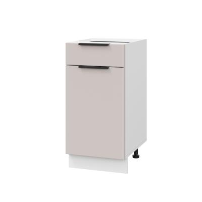 Шкаф нижний с ящиком ШН1Я 400 Корпус: ЛДСП белый 16мм; фасад: фрезеровка Оливия, МДФ сиена тауп 16 мм