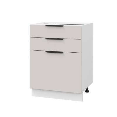 Шкаф нижний с ящиками ШН3Я 600 Корпус: ЛДСП белый 16мм; фасад: фрезеровка Оливия, МДФ моно керамика 16 мм