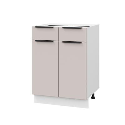 Шкаф нижний с ящиками ШН2Я 600 Корпус: ЛДСП белый 16мм; фасад: фрезеровка Оливия, МДФ сиена тауп 16 мм