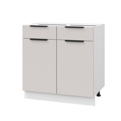 Шкаф нижний с ящиками ШН2Я 800 Корпус: ЛДСП белый 16мм; фасад: фрезеровка Оливия, МДФ моно керамика 16 мм