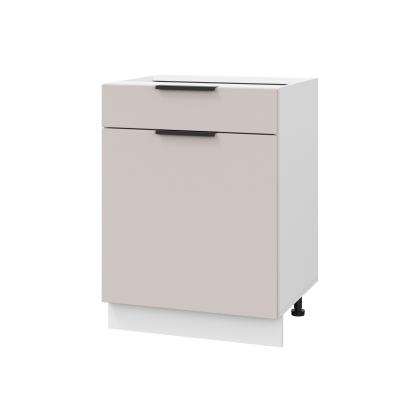 Шкаф нижний с ящиком ШН1Я 600 Корпус: ЛДСП белый 16мм; фасад: фрезеровка Оливия, МДФ сиена тауп 16 мм