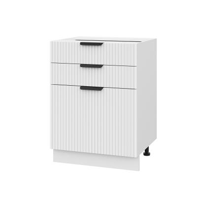 Шкаф нижний с ящиками ШН3Я 600 Корпус: ЛДСП белый 16мм; фасад: фрезеровка Норд Line, МДФ софт пломбир 16 мм