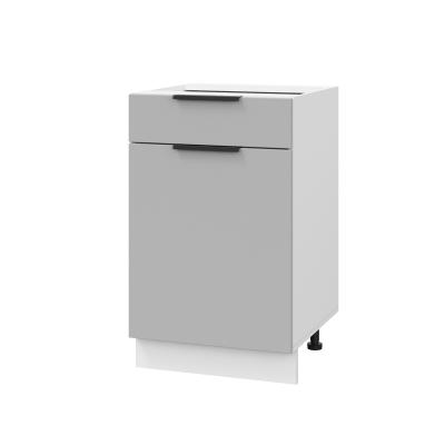 Шкаф нижний с ящиком ШН1Я 500 Корпус: ЛДСП белый 16мм; фасад: фрезеровка Оливия, ЛДСП серый софт 16 мм