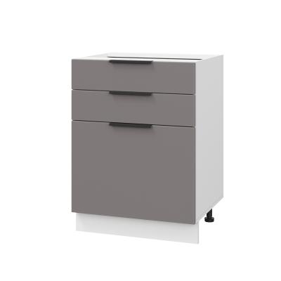 Шкаф нижний с ящиками ШН3Я 600 Корпус: ЛДСП белый 16мм; фасад: фрезеровка Оливия, МДФ моно брауни 16 мм