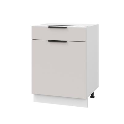 Шкаф нижний с ящиком ШН1Я 600 Корпус: ЛДСП белый 16мм; фасад: фрезеровка Оливия, МДФ моно керамика 16 мм