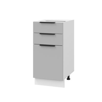Шкаф нижний с ящиками ШН3Я 400 Корпус: ЛДСП белый 16мм; фасад: фрезеровка Оливия, ЛДСП серый софт 16 мм