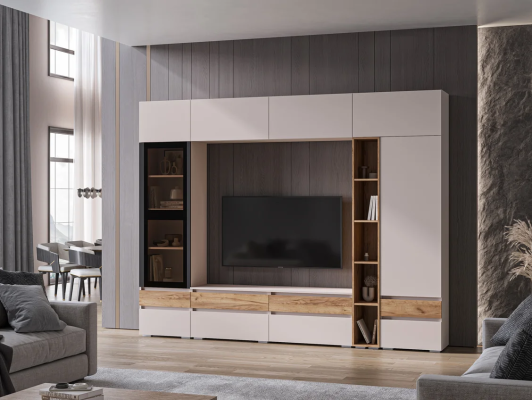 Модульная гостиная Стоуби Кашемир / Дуб крафт золотой + софт черный