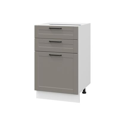 Шкаф нижний с ящиками ШН3Я 500 Корпус: ЛДСП белый 16мм; фасад: фрезеровка Диада, МДФ лофт кварц 16 мм