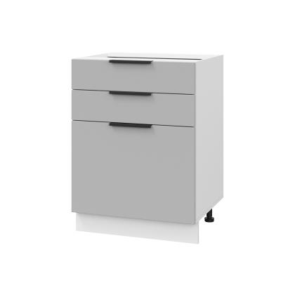 Шкаф нижний с ящиками ШН3Я 600 Корпус: ЛДСП белый 16мм; фасад: фрезеровка Оливия, ЛДСП серый софт 16 мм