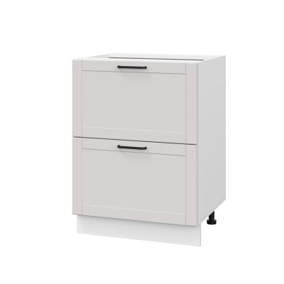 Шкаф нижний с ящиками ШНГ2Я 600 Корпус: ЛДСП белый 16мм; фасад: фрезеровка Диада, МДФ лофт крем 16 мм