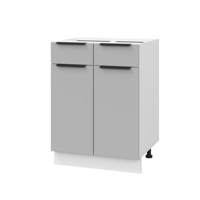 Шкаф нижний с ящиками ШН2Я 600 Корпус: ЛДСП белый 16мм; фасад: фрезеровка Оливия, ЛДСП серый софт 16 мм