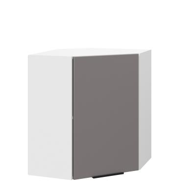 Шкаф верхний угловой ШВУ 600 Корпус: ЛДСП белый 16мм; фасад: фрезеровка Оливия, МДФ моно брауни 16 мм