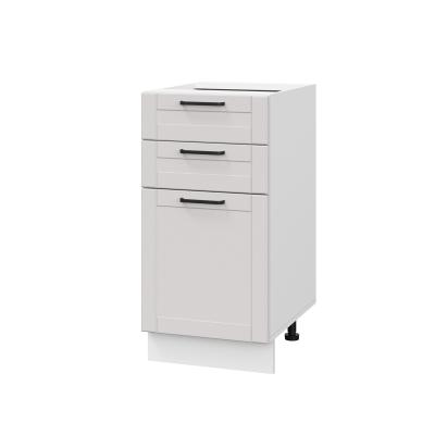 Шкаф нижний с ящиками ШН3Я 400 Корпус: ЛДСП белый 16мм; фасад: фрезеровка Диада, МДФ лофт крем 16 мм