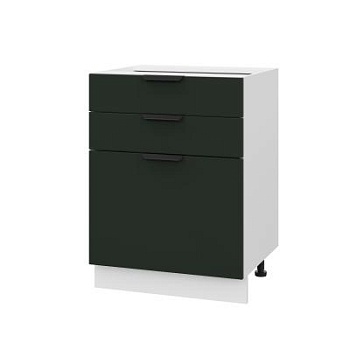 Шкаф нижний с ящиками ШН3Я 600 Корпус: ЛДСП белый 16мм; фасад: фрезеровка Норд, МДФ софт пихтовый зеленый 16 мм
