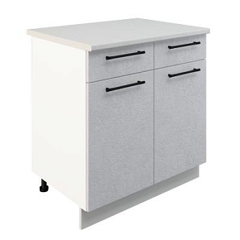 Шкаф нижний с ящиками ШН2Я 800 Корпус: ЛДСП белый 16мм; фасад: фрезеровка Нувель, МДФ бетон белый 16мм